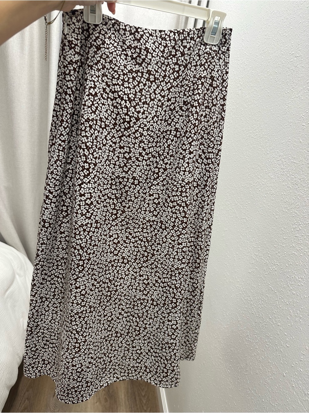 SHEIN Brown Midi Skirt with White Ditsy Floral Print